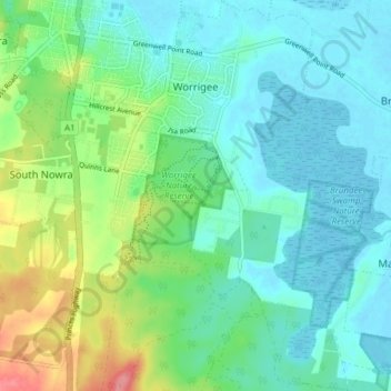 Worrigee topographic map, elevation, terrain