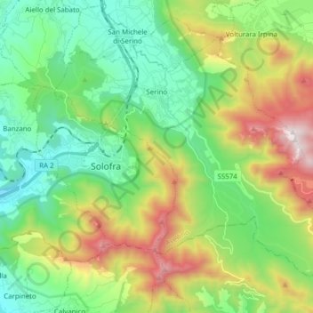 Serino topographic map, elevation, terrain