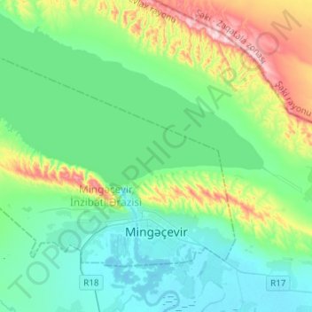 Mingachevir topographic map, elevation, terrain