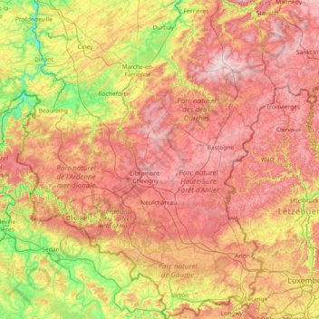 Luxembourg topographic map, elevation, terrain