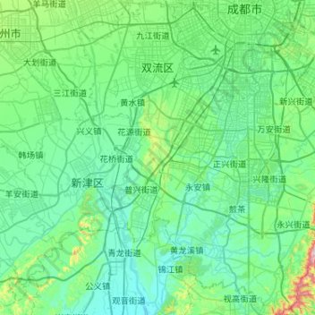 Shuangliu District topographic map, elevation, terrain