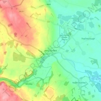 West Tanfield topographic map, elevation, terrain