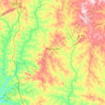 Piracanjuba topographic map, elevation, terrain