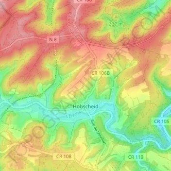 Hobscheid topographic map, elevation, terrain