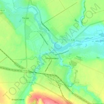 Myronivka topographic map, elevation, terrain