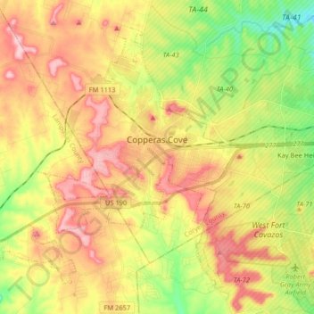 Copperas Cove topographic map, elevation, terrain