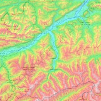 Bezirk Schwaz topographic map, elevation, terrain