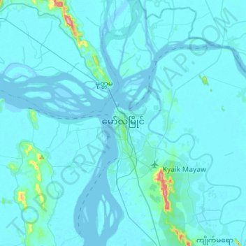 Mawlamyine topographic map, elevation, terrain