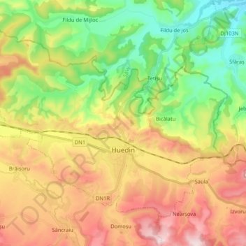 Huedin topographic map, elevation, terrain