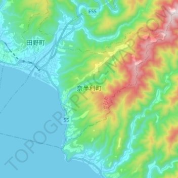 奈半利町 topographic map, elevation, terrain