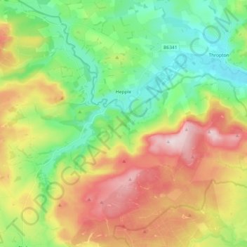 Hepple topographic map, elevation, terrain