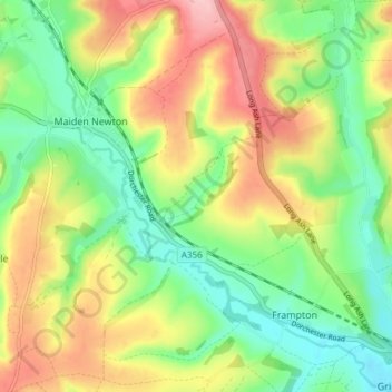 Maiden Newton topographic map, elevation, terrain