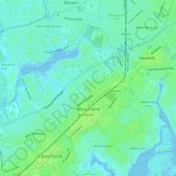 Woodmere topographic map, elevation, terrain