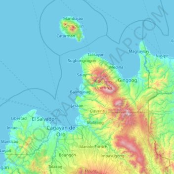 Misamis Oriental topographic map, elevation, terrain