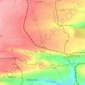 Telce topographic map, elevation, terrain