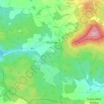 Muchów topographic map, elevation, terrain