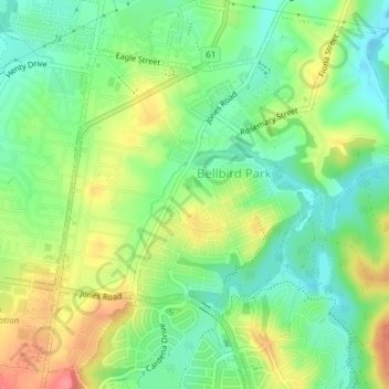 Bellbird Park topographic map, elevation, terrain