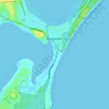 Budgewoi topographic map, elevation, terrain