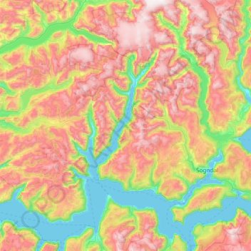 Sogndal topographic map, elevation, terrain