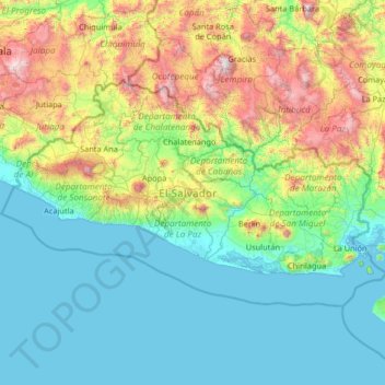 El Salvador topographic map, elevation, terrain