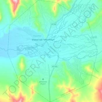 Uliastai topographic map, elevation, terrain