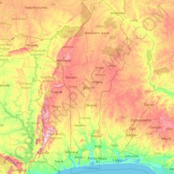 Benin topographic map, elevation, terrain