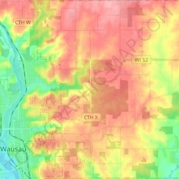 Town of Wausau topographic map, elevation, terrain