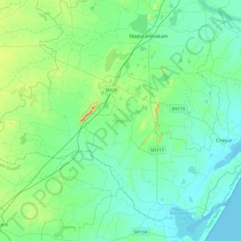 Cheyyur topographic map, elevation, terrain