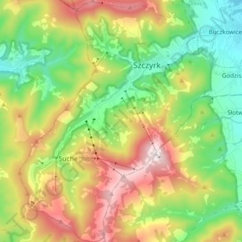 Szczyrk topographic map, elevation, terrain