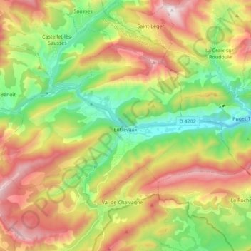Entrevaux topographic map, elevation, terrain