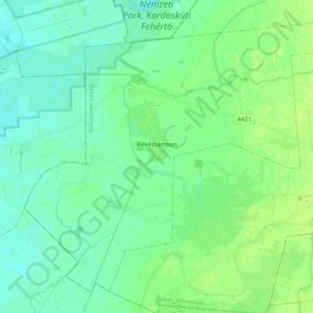 Békéssámson topographic map, elevation, terrain