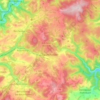 Baumholder topographic map, elevation, terrain