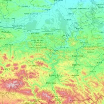 Dunajec topographic map, elevation, terrain