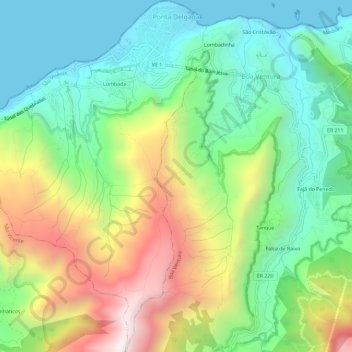 Ponta Delgada topographic map, elevation, terrain