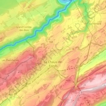 La Chaux-de-Fonds topographic map, elevation, terrain