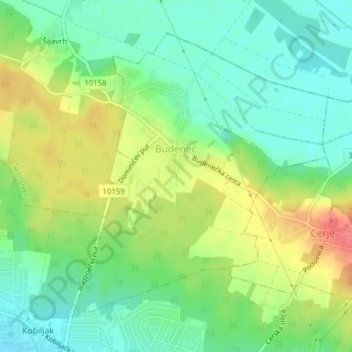 Budenec topographic map, elevation, terrain