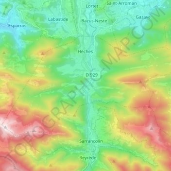 Hèches topographic map, elevation, terrain