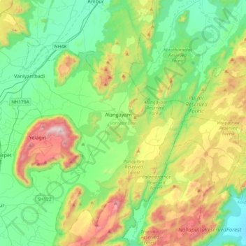 Vaniyambadi topographic map, elevation, terrain