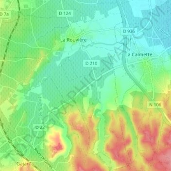 La Rouvière topographic map, elevation, terrain