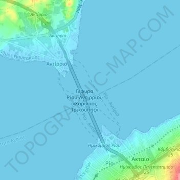 Strait of Rion topographic map, elevation, terrain