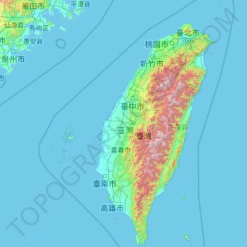 Taiwan Province topographic map, elevation, terrain