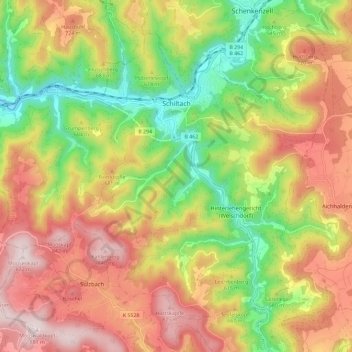 Schiltach topographic map, elevation, terrain