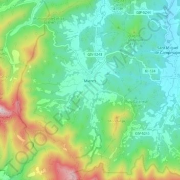 Mieres topographic map, elevation, terrain