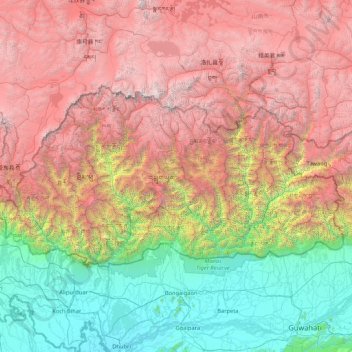 Bhutan topographic map, elevation, terrain