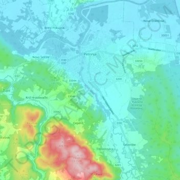Petrinja topographic map, elevation, terrain