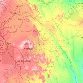 Athi-Galana-Sabaki topographic map, elevation, terrain