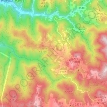 Kopanice topographic map, elevation, terrain