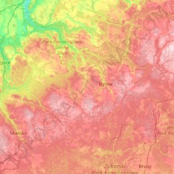 Bytów County topographic map, elevation, terrain
