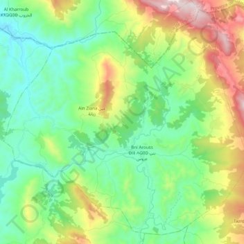 Bni Arouss topographic map, elevation, terrain