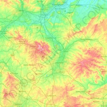 Leicestershire topographic map, elevation, terrain